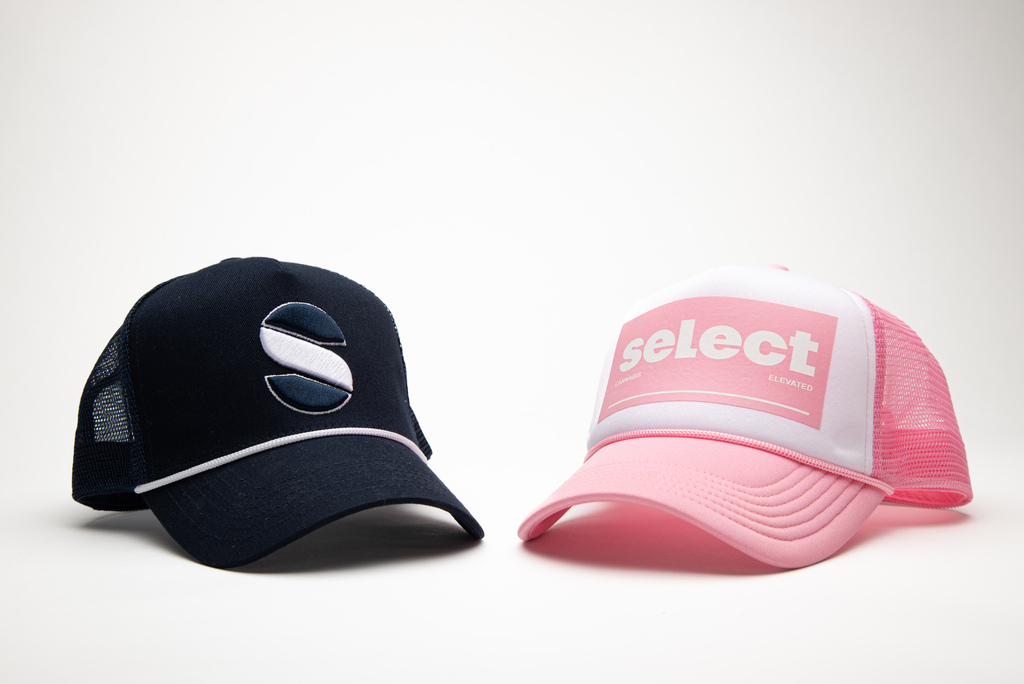 Select Trucker Pink Snap Back Trucker Ball Cap | Curaleaf Palm