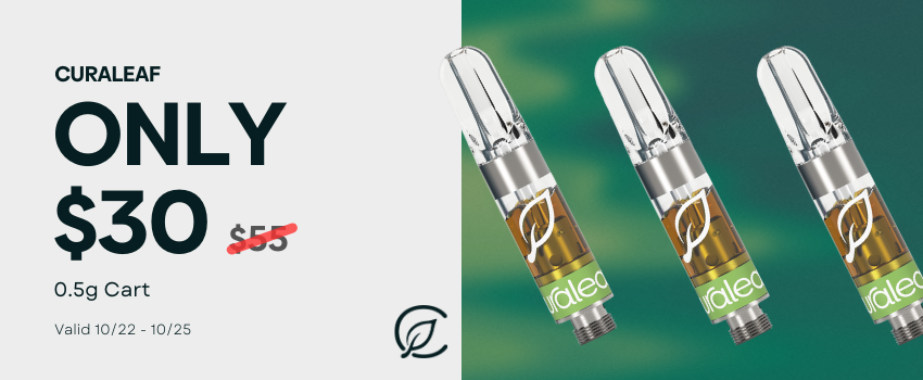 Cannabis Promo, Cannabis Sales, Cannabis Discounts, Cannabis on Sale, Curaleaf .5g Cart for $30