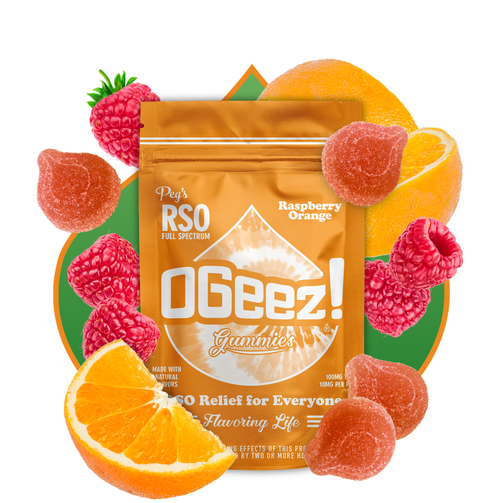 OGeez! Peg's Raspberry Orange RSO RSO Gummies 10mg ea | 10-Pack