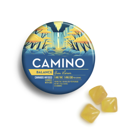 KIVA Camino - Balance Yuzu Lemon Ratioed Gummies 5mg ea | 20-Pack | 1:1 THC:CBD