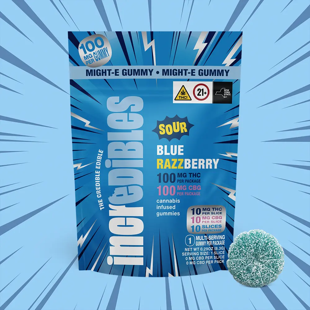 Sour Blue Razzberry 100mg | 1:1 THC:CBG Ratioed Single-Scored XL Gummies |  Curaleaf Harrisburg, PA