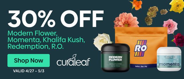 Cannabis Promo, Cannabis Sales, Cannabis Discounts, Cannabis on Sale, 30% Off Modern FL, R.O, Momenta, Khalifa Kush, & Redemption!