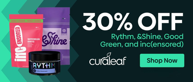 Cannabis Promo, Cannabis Sales, Cannabis Discounts, Cannabis on Sale, 30% Off Rythm, &Shine, Good Green & inc(ensored)!