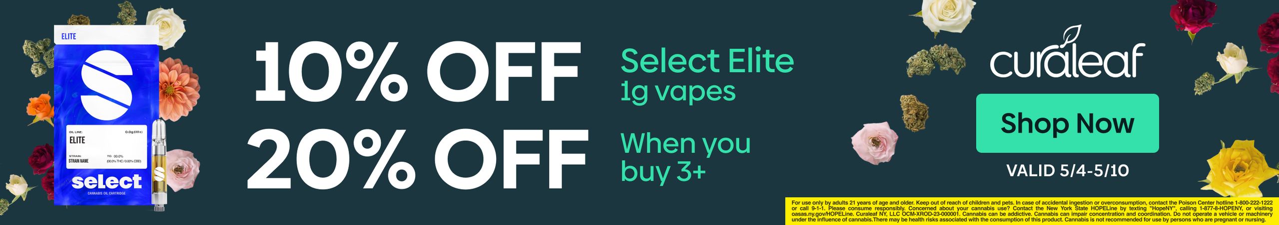 Cannabis Promo, Cannabis Sales, Cannabis Discounts, Cannabis on Sale, 10% Off Select Elite & Essentials 1g Cartridges!