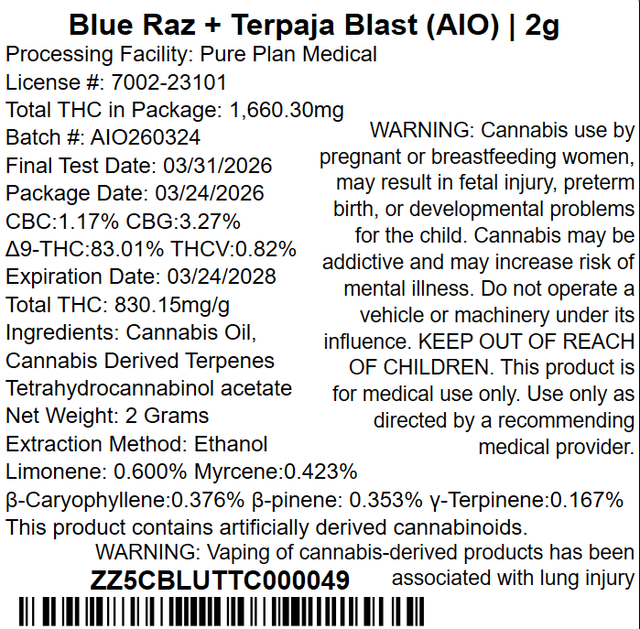 Blue Raz x Terpaja Blast Pure Plan Blue Raz x Terpaja Blast Pure Plan