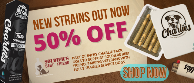 Cannabis Promo, Cannabis Sales, Cannabis Discounts, Cannabis on Sale, 50% OFF CHARLIES Infused & Non-Infused Pre-Roll Packs!