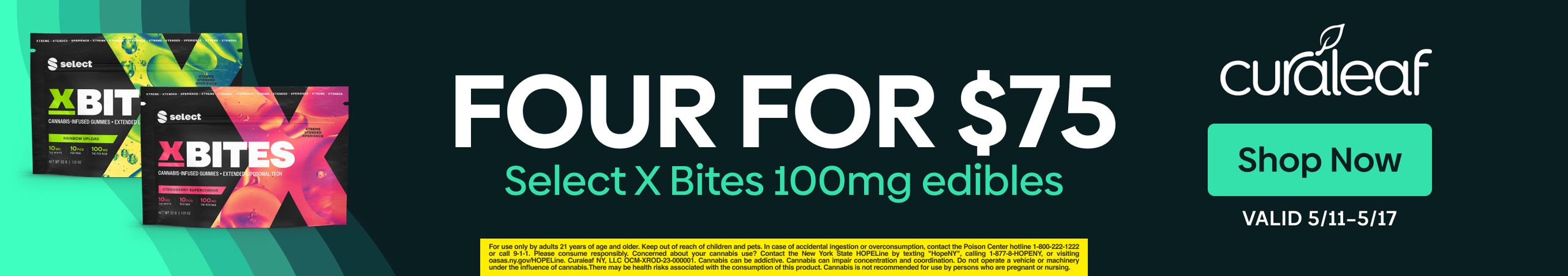 Cannabis Promo, Cannabis Sales, Cannabis Discounts, Cannabis on Sale, Buy Any 4 100mg Select X-Bites for $75!