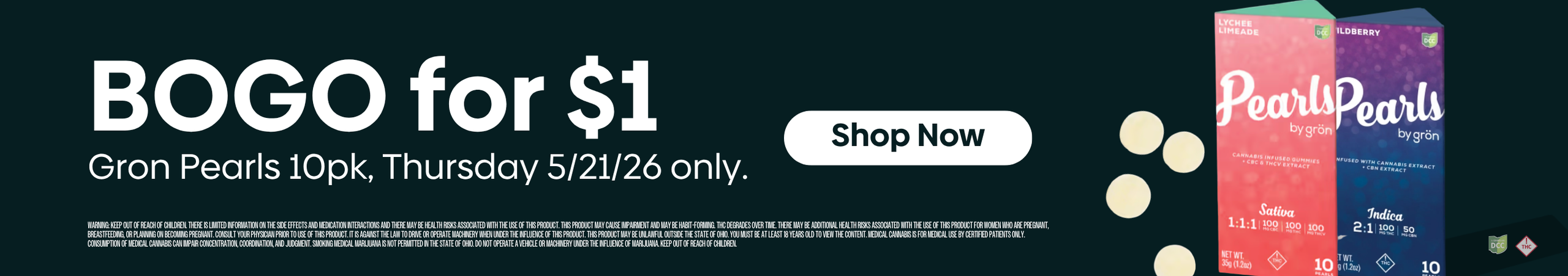 Cannabis Promo, Cannabis Sales, Cannabis Discounts, Cannabis on Sale, GRON Pearls | Buy 1, Get 1 for $1