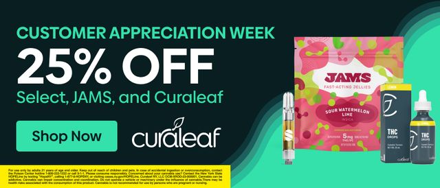 Cannabis Promo, Cannabis Sales, Cannabis Discounts, Cannabis on Sale, 25% Off All Curaleaf, Jams & Select Products!
