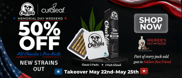 Cannabis Promo, Cannabis Sales, Cannabis Discounts, Cannabis on Sale, 50% OFF CHARLIES Infused & Non-Infused Pre-Roll Packs!