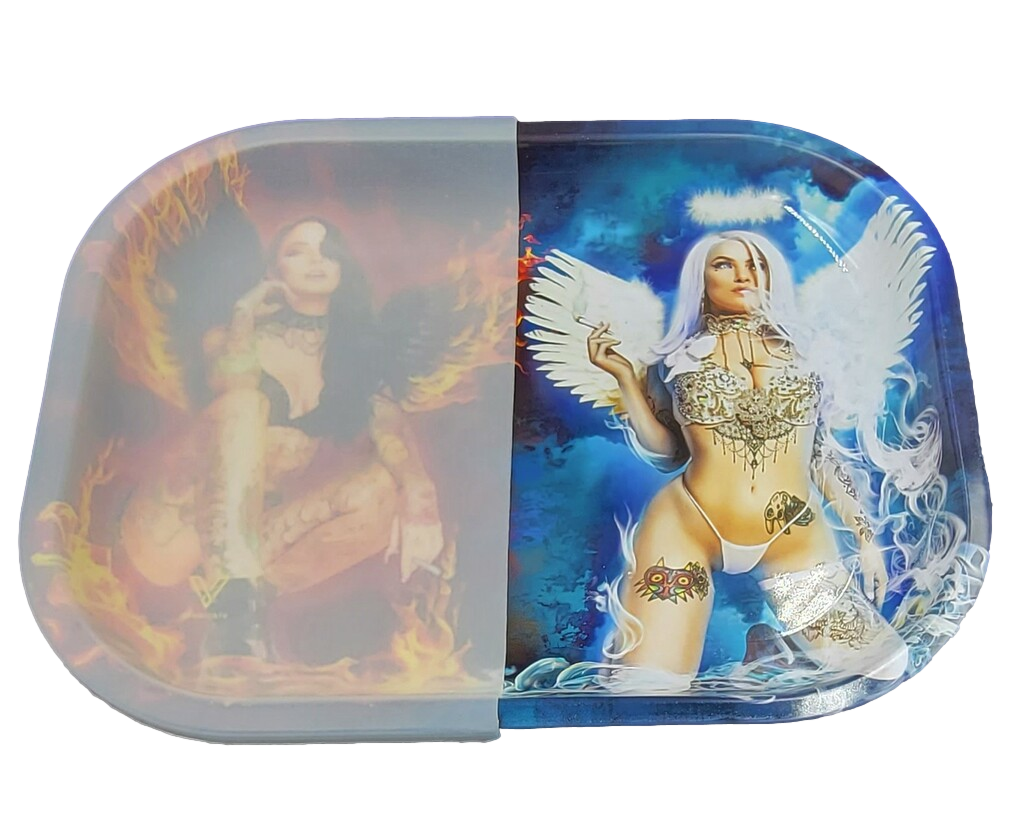 Devil vs. Angel Metal Rolling Tray w/ Removable Silicone Cover V Syndicate
