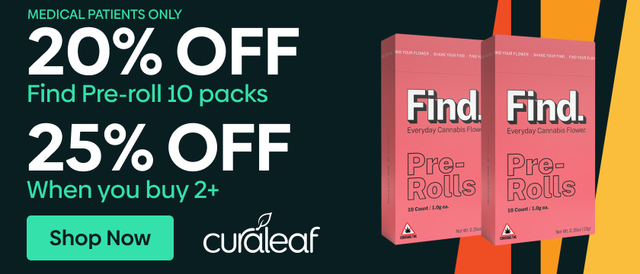 Cannabis Promo, Cannabis Sales, Cannabis Discounts, Cannabis on Sale, 20% Off Find 10pk Pre-Rolls!