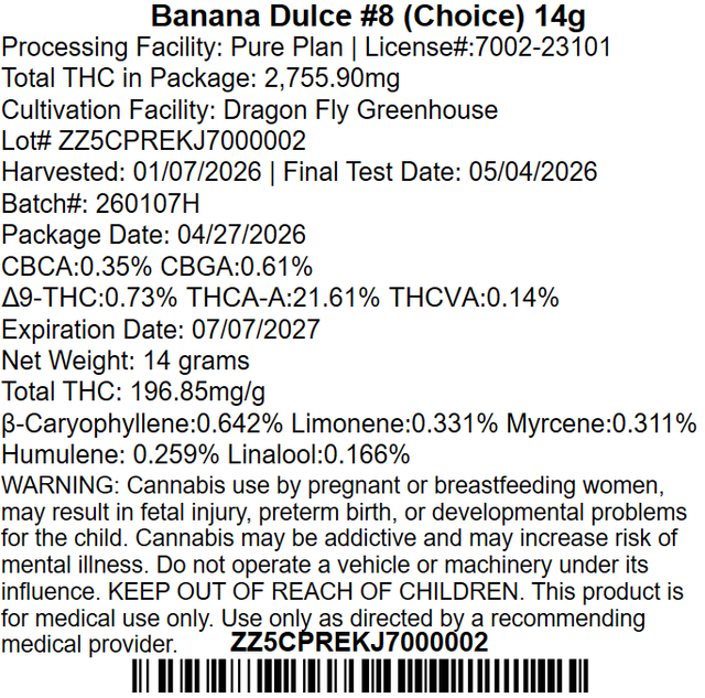 Banana Dulce #8 Pure Plan Banana Dulce #8 Pure Plan