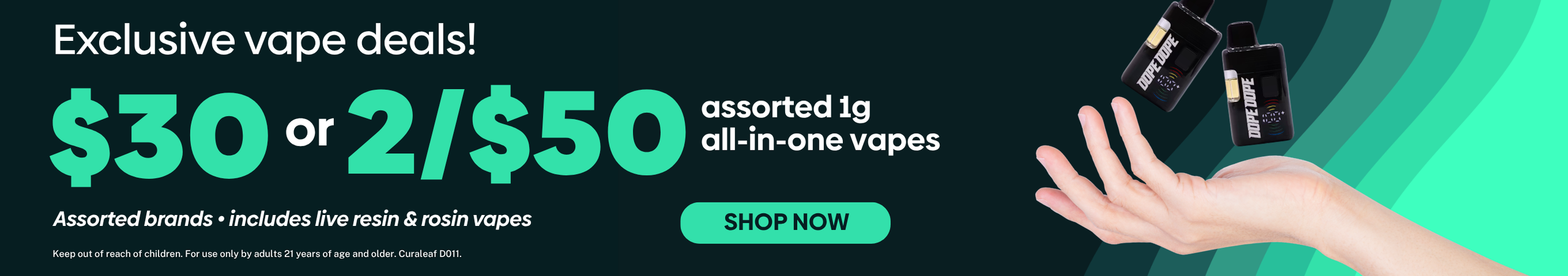 Cannabis Promo, Cannabis Sales, Cannabis Discounts, Cannabis on Sale, ONLY $30 1g AIO Vapes: LP EXOTICS, CITY TREES, & More!