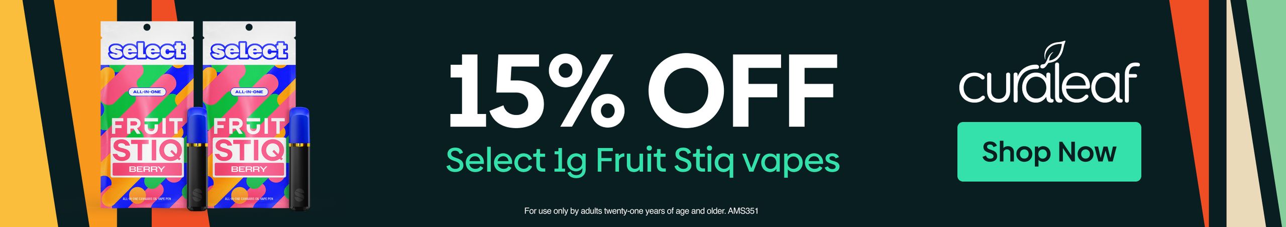 Cannabis Promo, Cannabis Sales, Cannabis Discounts, Cannabis on Sale, 15% Off Select 1g Fruit Stiq Vapes!