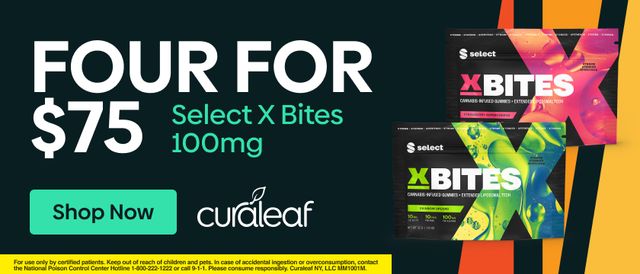 Cannabis Promo, Cannabis Sales, Cannabis Discounts, Cannabis on Sale, Buy Any 4 100mg Select X-Bites for $75!