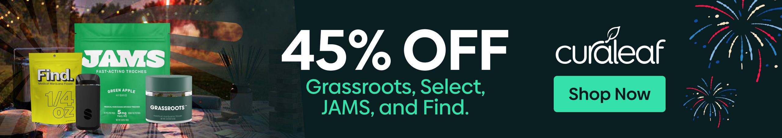 Cannabis Promo, Cannabis Sales, Cannabis Discounts, Cannabis on Sale, 45% Off Grassroots, Select, Find & Jams Products!