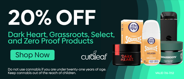 Cannabis Promo, Cannabis Sales, Descuentos en cannabis, Cannabis on Sale, ¡20% de descuento en productos Dark Heart, Grassroots, Jams y Zero Proof!