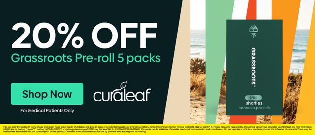 Cannabis Promo, Cannabis Sales, Cannabis Discounts, Cannabis on Sale, 20% Off Grassroots 5pk Pre-Rolls!