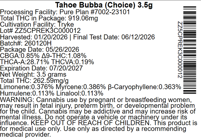 Tahoe Bubba Pure Plan Tahoe Bubba Pure Plan