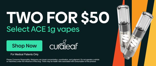 Cannabis Promo, Cannabis Sales, Cannabis Discounts, Cannabis on Sale, 2 for $50 Select ACE 1g Cartridges!