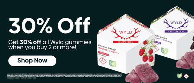 Cannabis Promo, Cannabis Sales, Cannabis Discounts, Cannabis on Sale, Buy 2+ Wyld Gummies, Get 30% OFF