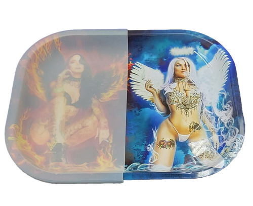 Metal Rolling Tray w/ 1/2 Removable silicone cover Devil vs Angel V Syndicate