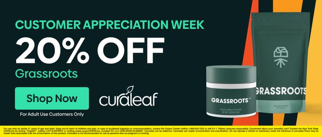 Cannabis Promo, Cannabis Sales, Cannabis Discounts, Cannabis on Sale, 20% Off All Grassroots Products!