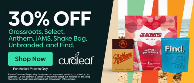 Cannabis Promo, Cannabis Sales, Cannabis Discounts, Cannabis on Sale, 30% Off Anthem, Find, GR, Jams, Select & Shake Bag Products!