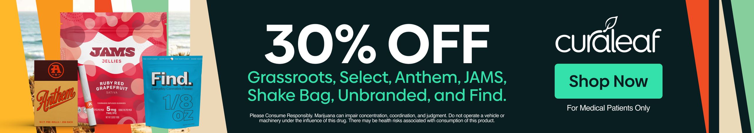 Cannabis Promo, Cannabis Sales, Cannabis Discounts, Cannabis on Sale, 30% Off Anthem, Find, GR, Jams, Select & Shake Bag Products!