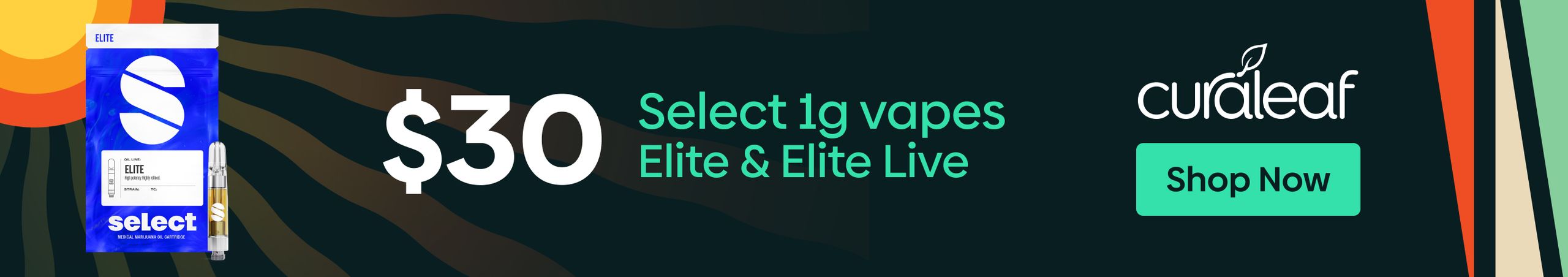 Cannabis Promo, Cannabis Sales, Cannabis Discounts, Cannabis on Sale, $30 Select Elite & Elite LR 1g Vape Carts!