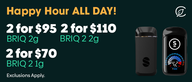 Cannabis Promo, Cannabis Sales, Descuentos en cannabis, Cannabis on Sale, Hora Feliz: 2/$95 Briq, 2/$70 Briq 2 1g, 2/$100 Briq 2 2g