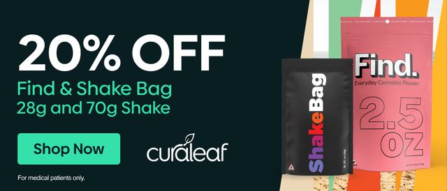 Cannabis Promo, Cannabis Sales, Cannabis Discounts, Cannabis on Sale, 20% Off Find & Shake Bag 28g & 70g Shake!