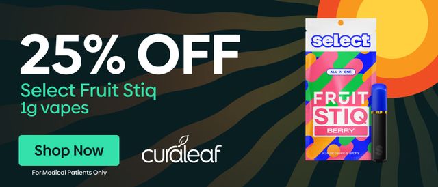 Cannabis Promo, Cannabis Sales, Cannabis Discounts, Cannabis on Sale, 25% Off Select 1g Fruit Stiq Vapes!