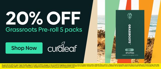 Cannabis Promo, Cannabis Sales, Descuentos en cannabis, Cannabis on Sale, ¡20% de descuento en Pre-rollados Grassroots 5pk!