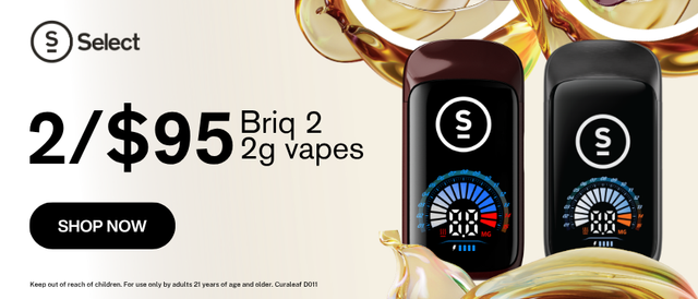Cannabis Promo, Cannabis Sales, Cannabis Discounts, Cannabis on Sale, 2 FOR $95 SELECT BRIQ 2 2g All-In-One Vapes!