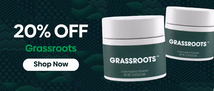 Cannabis Promo, Cannabis Sales, Cannabis Discounts, Cannabis on Sale, 20% off Grassroots Pre-Rolls and Flower