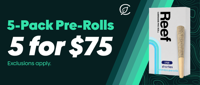 Cannabis Promo, Cannabis Sales, Cannabis Discounts, Cannabis on Sale, 5 for $75 5-Pk Pre-Rolls