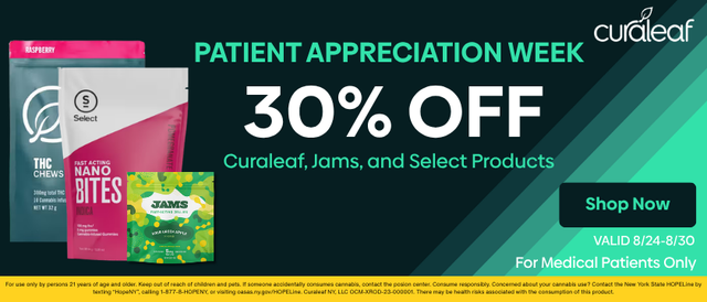 Cannabis Promo, Cannabis Sales, Cannabis Discounts, Cannabis on Sale, 30% Off Curaleaf, Jams & Select Products!