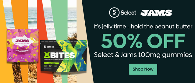 Cannabis Promo, Cannabis Sales, Descuentos en cannabis, Cannabis on Sale, ¡50% DE DESCUENTO EN GOMINOLAS SELECT & JAMS! [EXCL gominolas de 50mg]