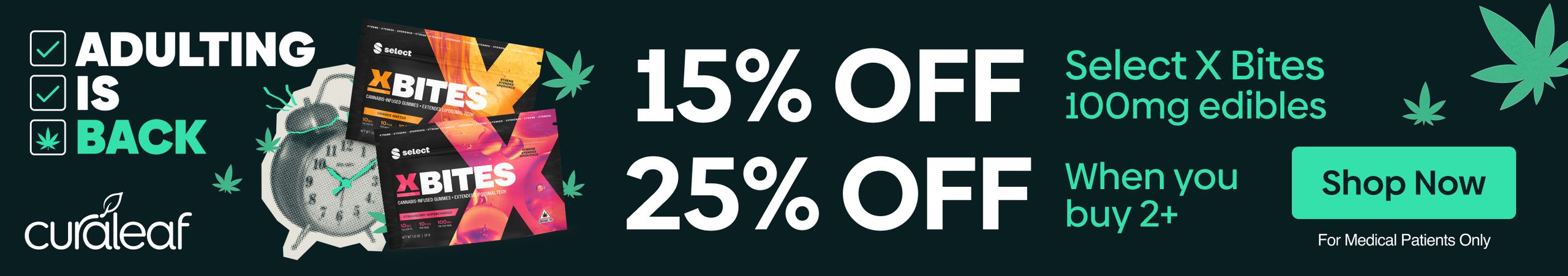 Cannabis Promo, Cannabis Sales, Cannabis Discounts, Cannabis on Sale, 15% Off Select X-Bites 100mg Edibles!