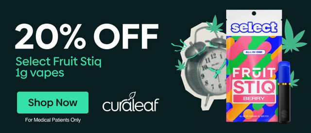 Cannabis Promo, Cannabis Sales, Cannabis Discounts, Cannabis on Sale, 20% Off Select 1g Fruit Stiq Vapes!
