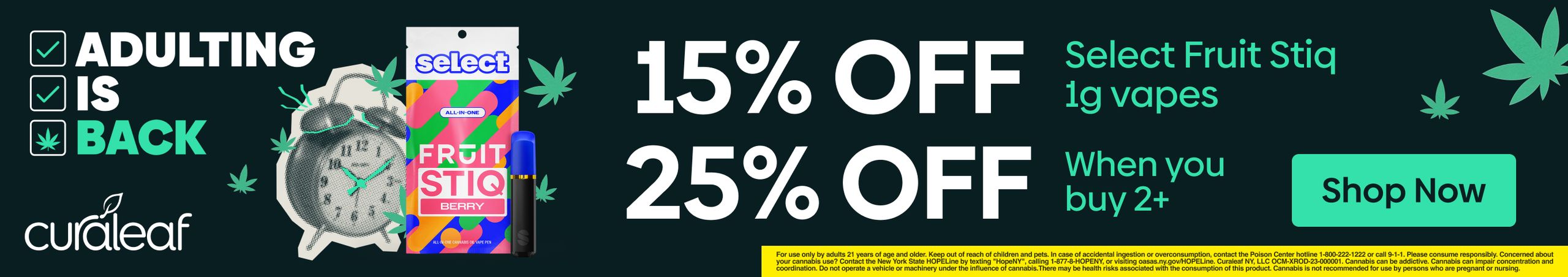 Cannabis Promo, Cannabis Sales, Cannabis Discounts, Cannabis on Sale, 15% Off Fruit Stiq 1g Vapes!