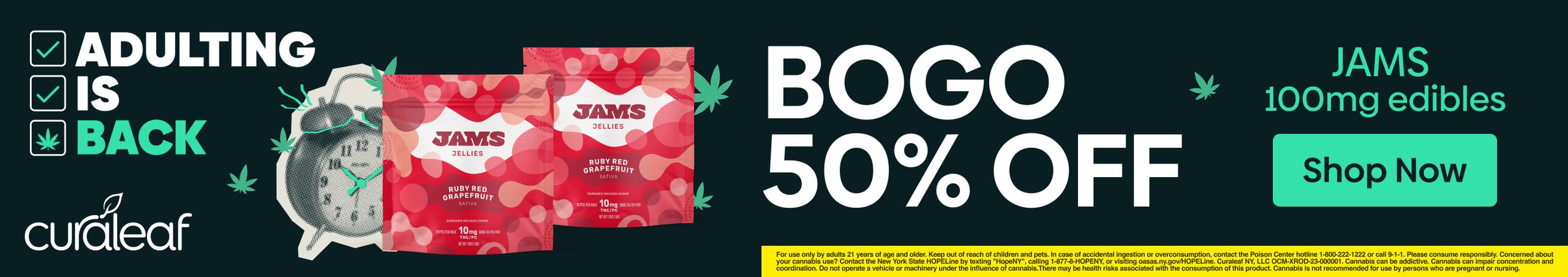 Cannabis Promo, Cannabis Sales, Cannabis Discounts, Cannabis on Sale, Buy 1 Full Price 100mg Jams Get 1 50% Off!