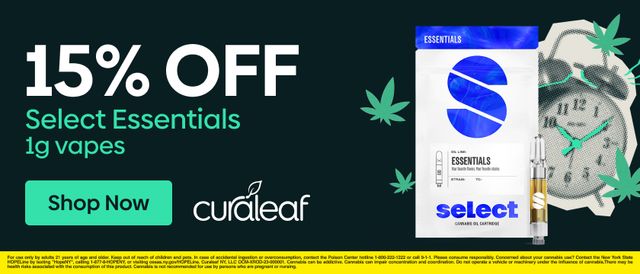 Cannabis Promo, Cannabis Sales, Cannabis Discounts, Cannabis on Sale, 15% Off Select Essentials 1g Cartridges!