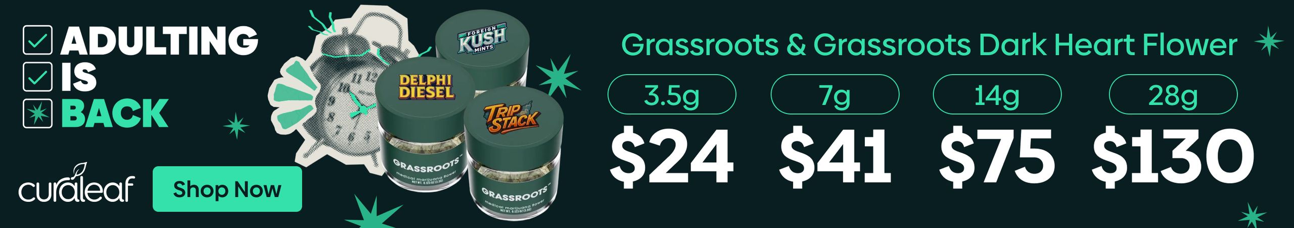 Cannabis Promo, Cannabis Sales, Cannabis Discounts, Cannabis on Sale, $24 Grassroots 3.5g Flower!