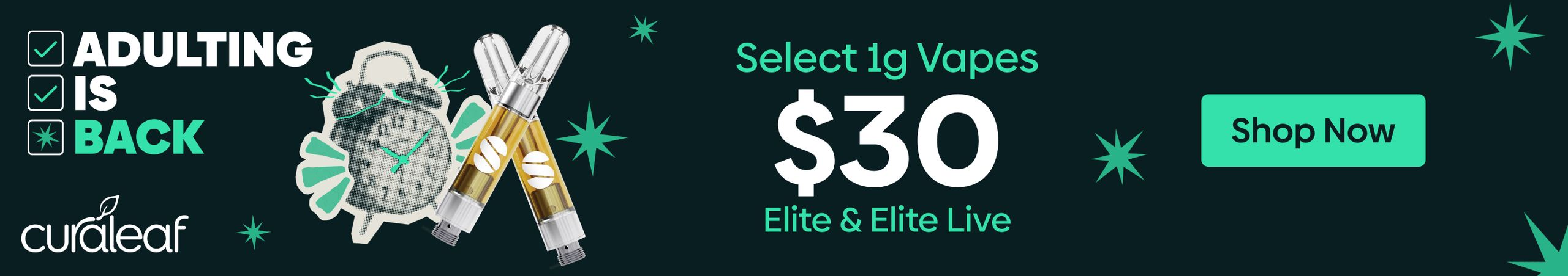 Cannabis Promo, Cannabis Sales, Cannabis Discounts, Cannabis on Sale, $30 Select Elite & Elite LR 1g Vape Carts!