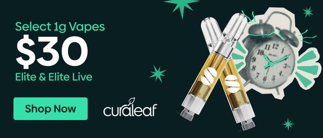 Cannabis Promo, Cannabis Sales, Cannabis Discounts, Cannabis on Sale, $30 Select Elite & Elite LR 1g Vape Carts!