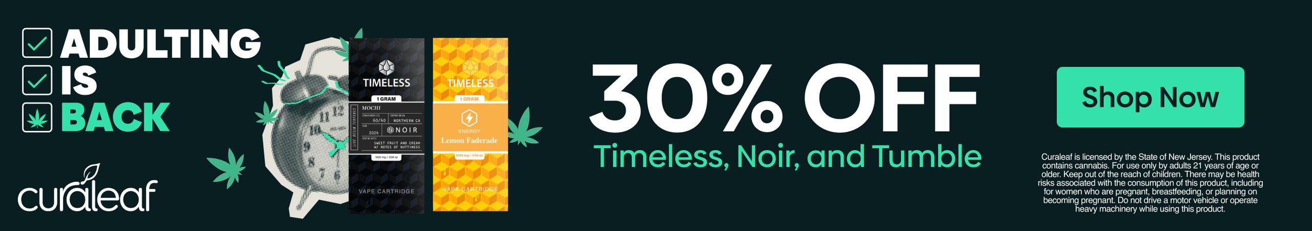 Cannabis Promo, Cannabis Sales, Cannabis Discounts, Cannabis on Sale, 30% Off Timeless, Noir & Tumble!