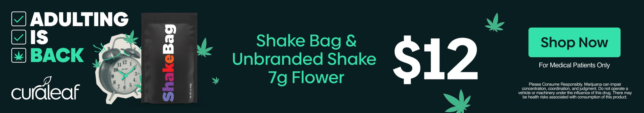 Cannabis Promo, Cannabis Sales, Cannabis Discounts, Cannabis on Sale, $12 Shake Bag Quarters!